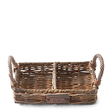 Riviera Maison tray for soap dispenser and toothbrush tumbler, woven from rattan, 2-compartment, basket tray for bathroom, kitchen, handmade - Soap Tray - Brown - (LxWxH) 22x16x11 on sale